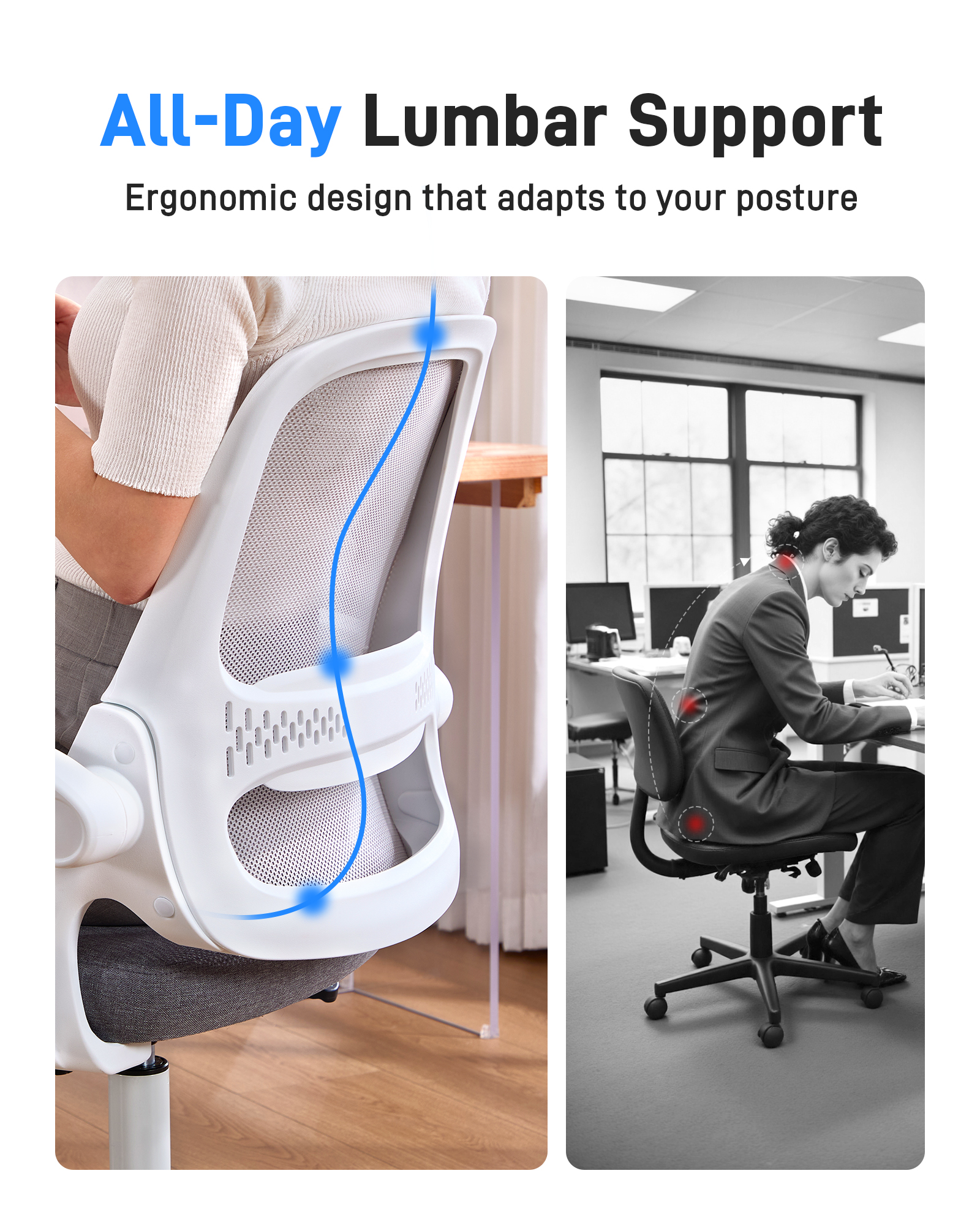 TMV Ergonomic Office Chair, Mesh Computer Chair with Wide Seat & Arms - Rolling Desk Chair with Wheels for Home Office, Gaming, or Living Room，Grey