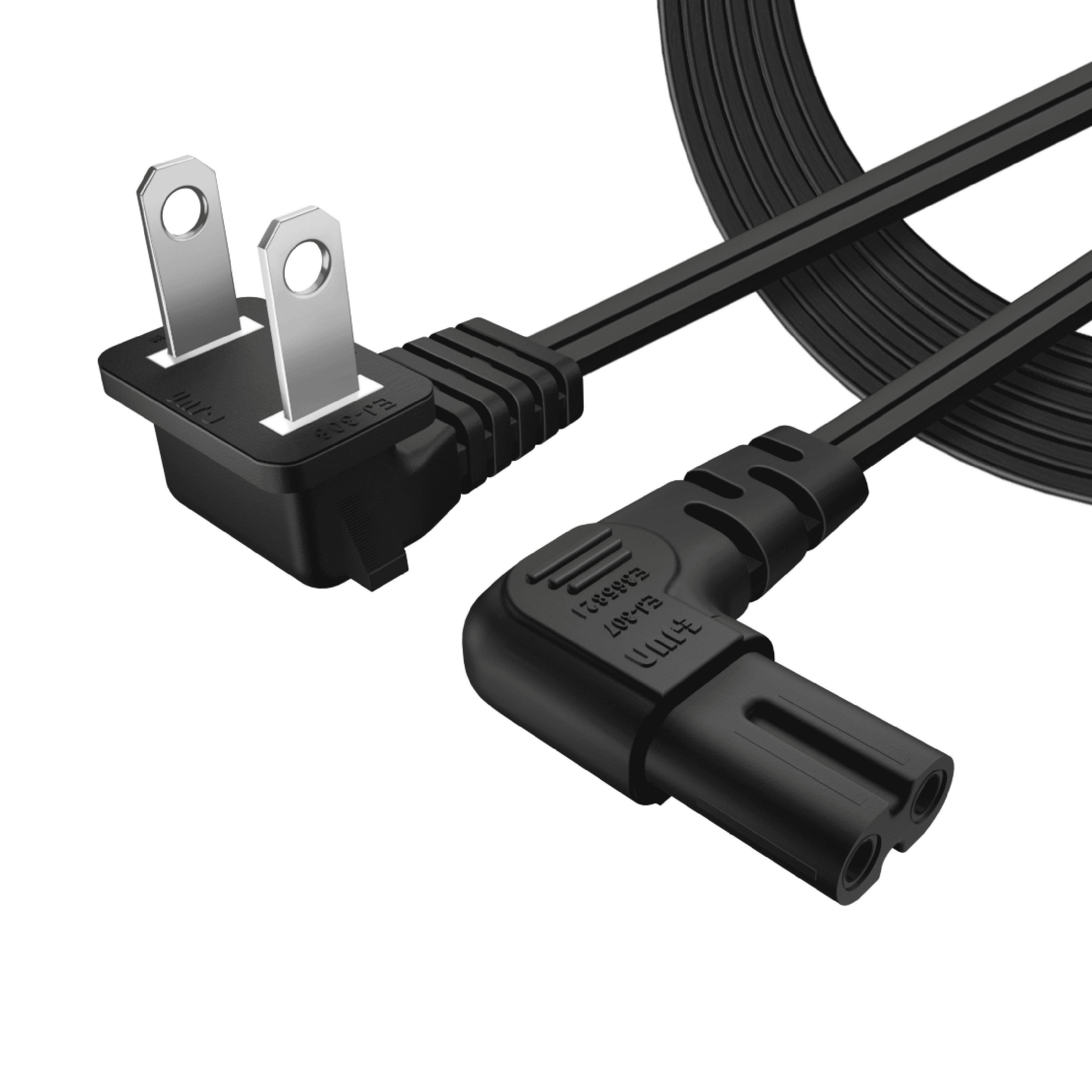 2 Prong Power Cord Nema 1 15p To Iec3 C7 Nonpolarized Right Angle Power Cord Figure 8 Shotgun Replacement Cord For Ps4 Ps3 Slim Printers Lg Apple Samsung Tcl Tv Etc 10 Feet