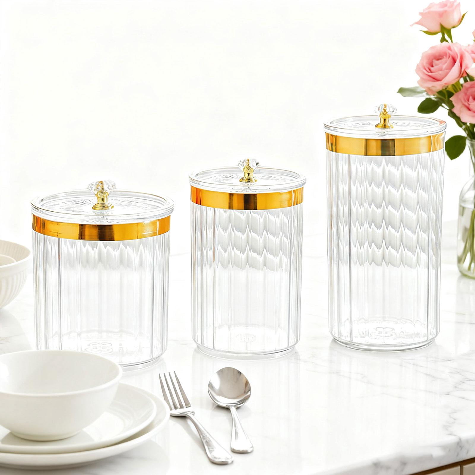 3 Pcs Food Storage Jars with Lids Sugar Container Nuts Organizer Clear PP Material for Pantry Organization