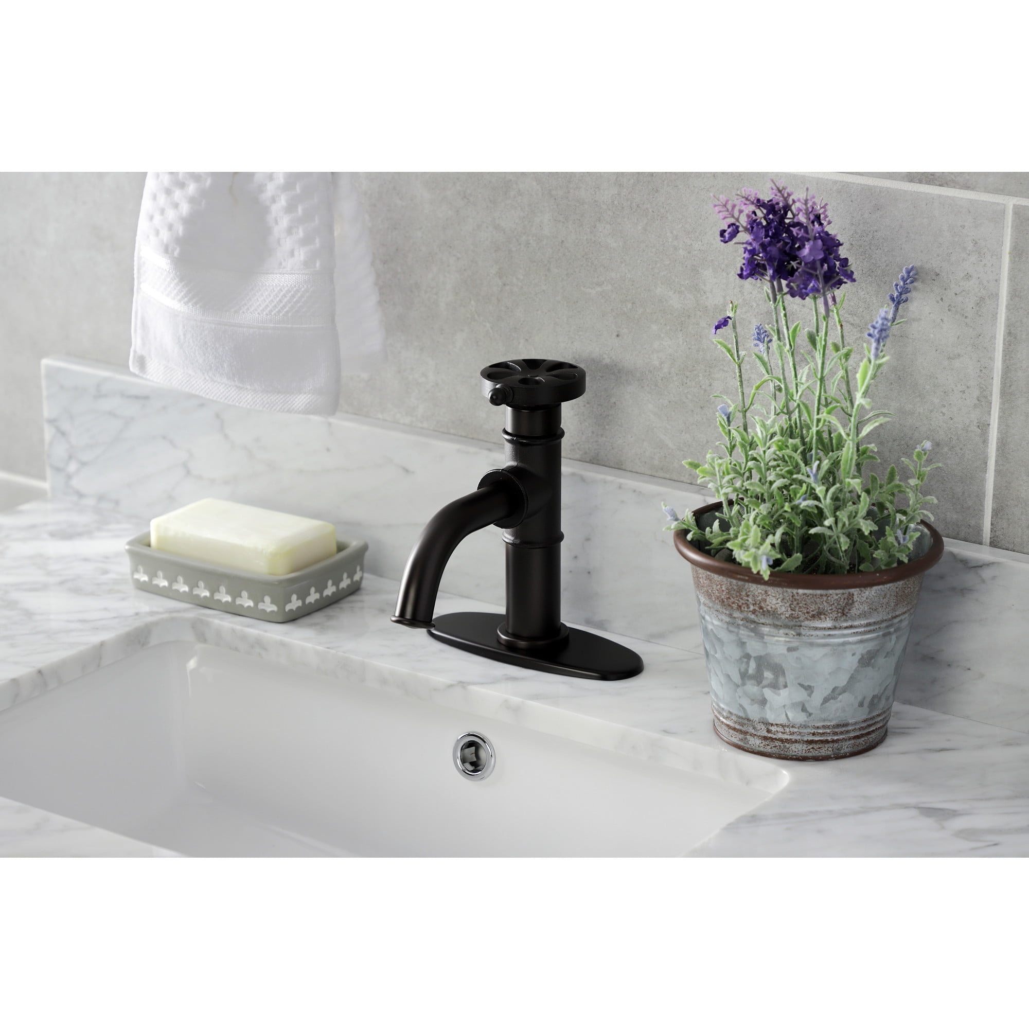 Kingston Brass KSD2825RX Belknap One-Handle Single-Hole Bathroom Faucet with Deck Plate and Push Pop-Up Drain, Oil Rubbed Bronze