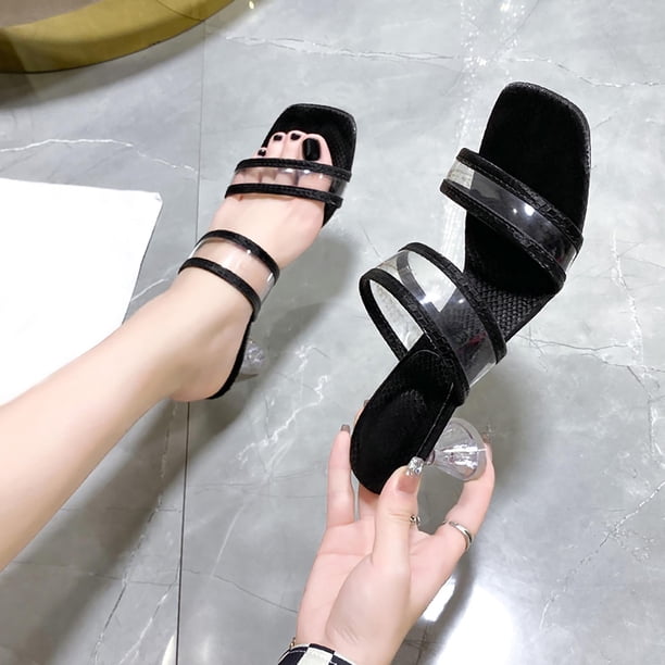 Nuevos zapatos de tacón alto con tacón transparente y pantuflas con punta cuadrada Wmkox8yii ytu1184