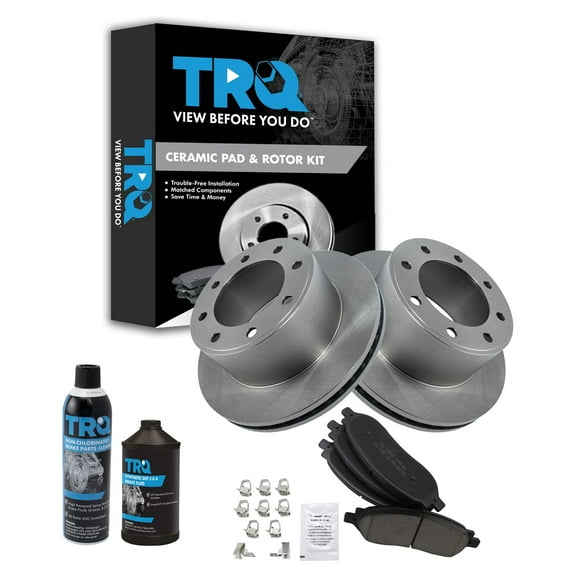 TRQ Rear Ceramic Brake Pad & Rotor Kit w/Chemicals for Ford F250 F350 BKA17440