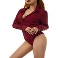 thumbnail image 4 of Women Solid Color Button Shirts Romper Ladies Formal Shirt Long Sleeve Turn-down Collar Bodysuit, 4 of 6