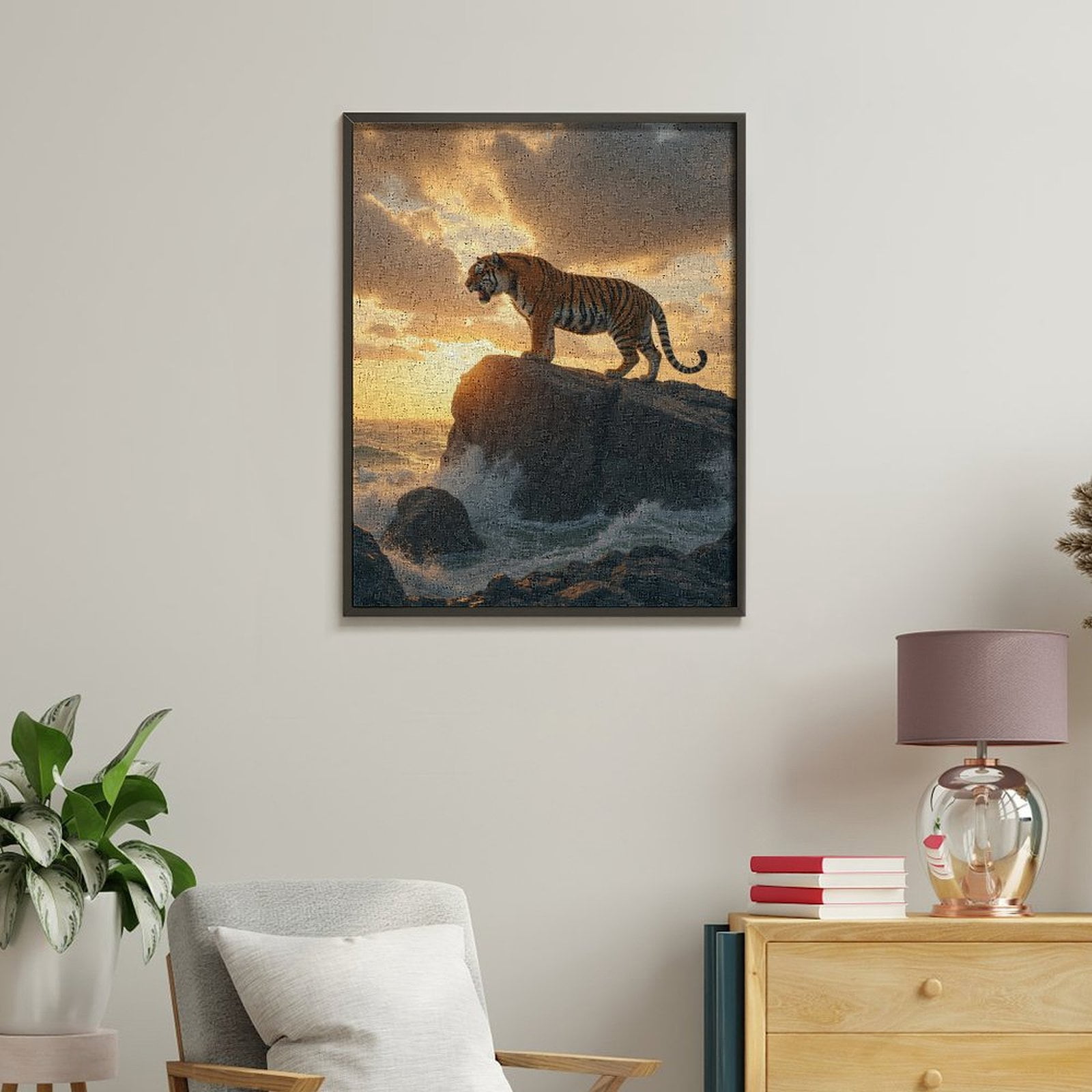 Paint By Numbers Kit for Adults Beginner - DIY Tiger Sunset Ocean Rocks Majesty Canvas Painting Kits for Adults, Frameless Paint By Number for Adults for Home Wall Decor 16x20 Inch