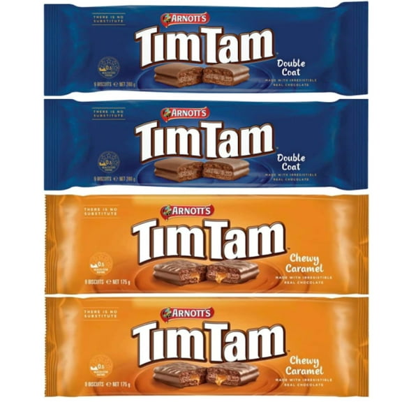 Tim Tam Chewy Caramel, Tim Tam Double Coat (Value Pack Of 4 x 165g EA) Chocolate Cookie Biscuits, Full Size Aussie Made & Loved ...