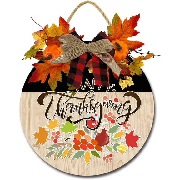 Eveokoki 12" Thanksgiving Wreaths for Front Door, Welcome Sign for Front Door Farmhouse Front Porch Decor Fall Wreaths,Rustic Door Hangers Front Door, Thanksgiving Day Housewarming