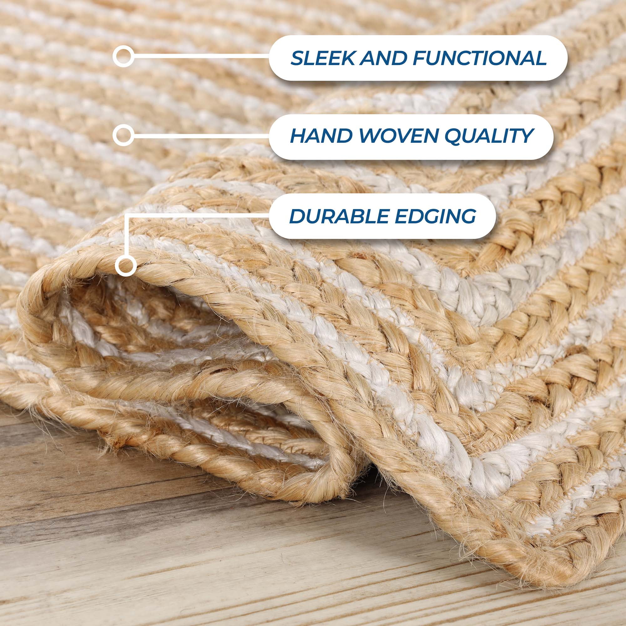 Superior Braided Jute Handwoven Indoor Outdoor Area Rug, 2' x 3', Ivory