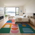 thumbnail image 3 of ODIKA 9'x12' Vibrant Multicolor Geometric Midcentury Washable Area Rug Playful Abstract Shapes with Retro Flair Low Pile, Flatwoven, for Great Room, Indoor Concept, Large Living, 3 of 7