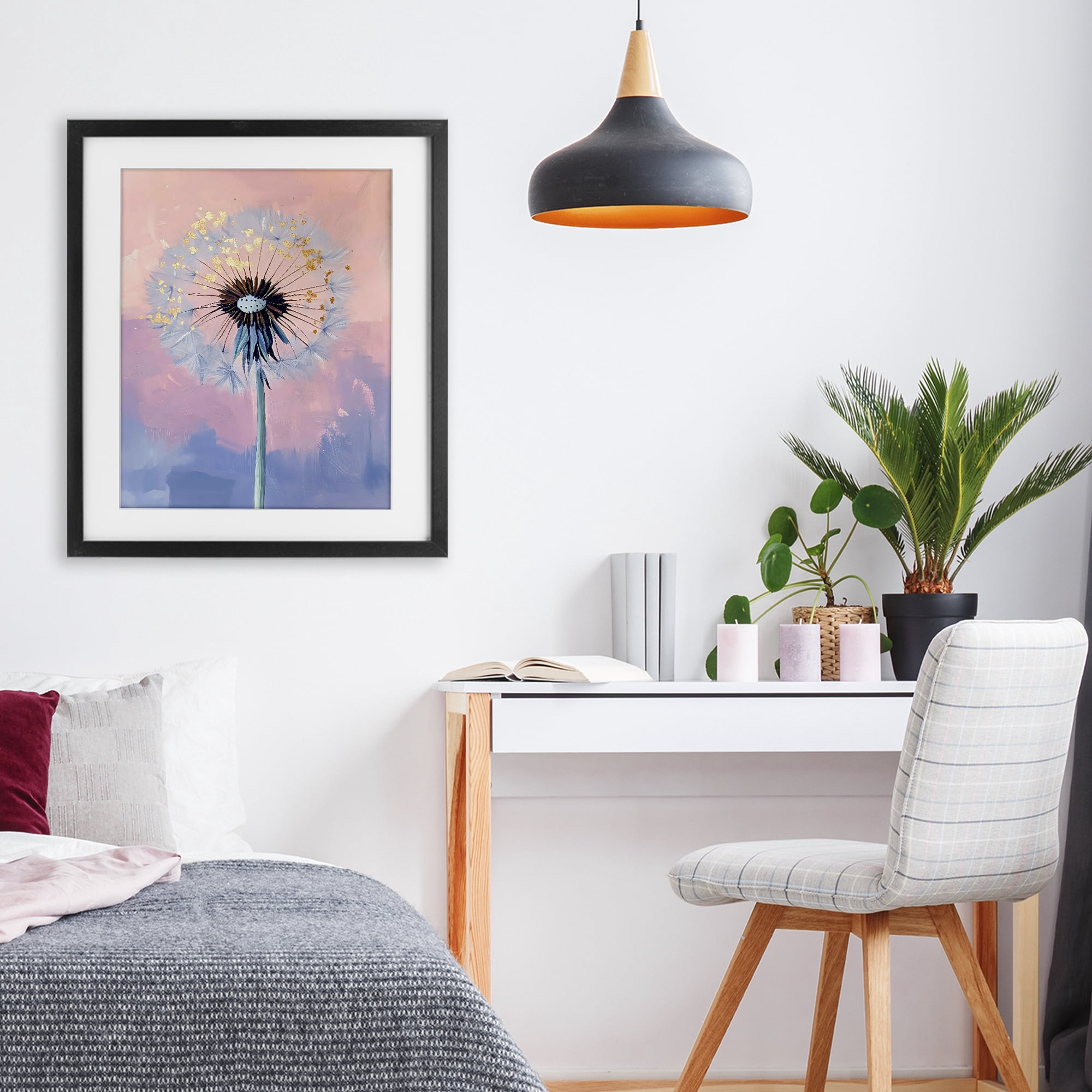 Stupell Industries Pastel Dandelion with Gold Seeds Black Framed Print Under Glass, design by The Prints Vibe