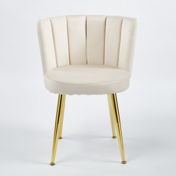 Modern White Dining Chair Set of 2 with Velvet Backrest and Golden Iron Legs