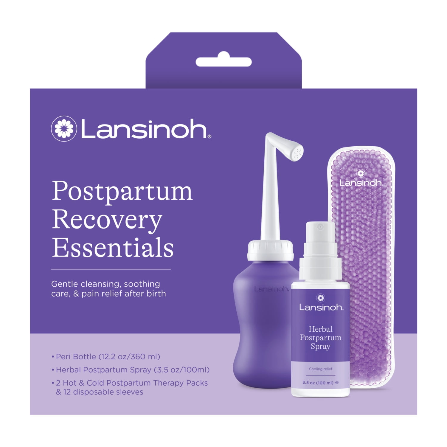 Lansinoh Postpartum Perineal Care Kit, Peri Bottle, Spray & Hot & Cold Pads, Recovery Bundle