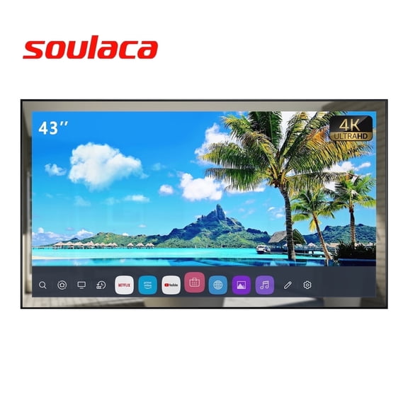 Soulaca 43 inches Smart Mirror TV 4K UHD Bathroom IP65 Waterproof webOS WiFi Bluetooth Atsc DTV Tuner Television Built-in Alexa