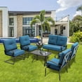 thumbnail image 7 of SOLAURA 7-Piece Patio Furniture Outdoor Metal Conversation Set (2 Spring Chairs, 2 Patio Chairs, Loveseat with Coffee Table and Side Table) - Peacock Blue, 7 of 7