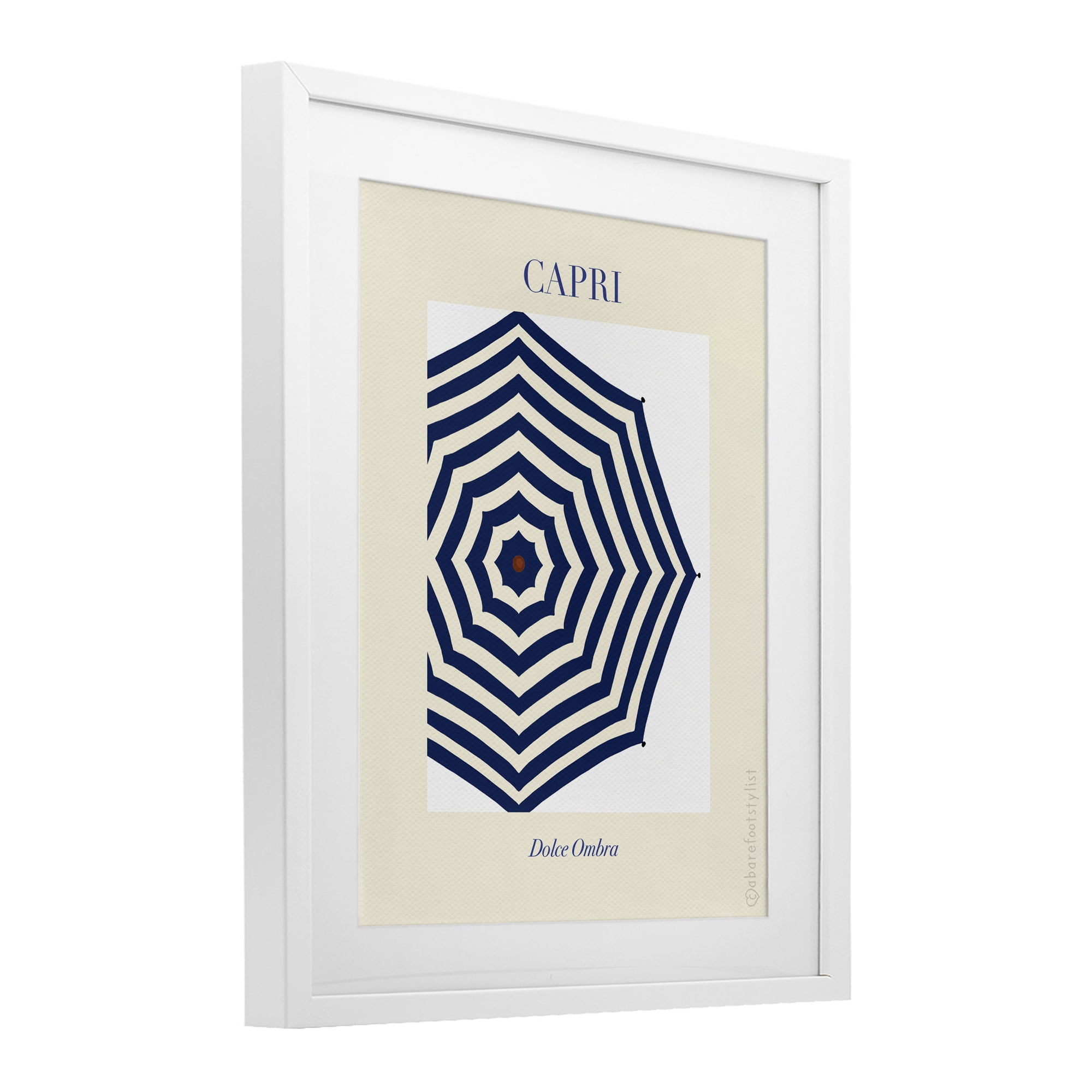 Stupell Industries Capri Striped Umbrella White Framed Print Under Glass, design by A Barefoot Stylist