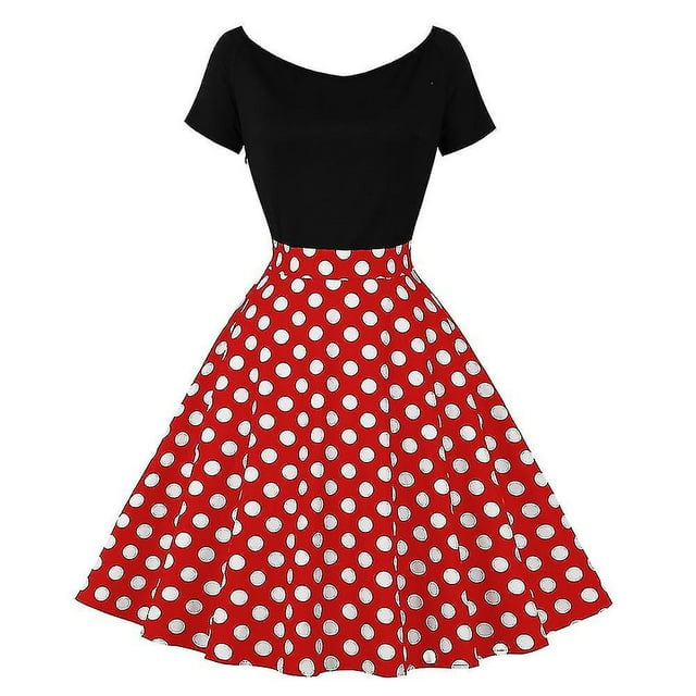 Robe d'Été à Pois pour Femme, Ligne A, Robe de Soirée Rétro à Manches Courtes, Robe Évasée