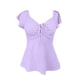 thumbnail image 5 of FUYUDY Women Tshirts Fashion Summer Short Sleeve T-Shirt With Drawstring V Neck Tie Design Casual Solid Color Tee Tops Soft Female Dailywear, 5 of 5
