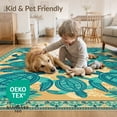 thumbnail image 4 of ODIKA Turtle Boho Ocean Mosaic Border Stained Entryway Teal Nautical Flowing Dynamic for Great Room, Indoor Open Concept, Large Living Low Profile Flatwoven, 4 of 7
