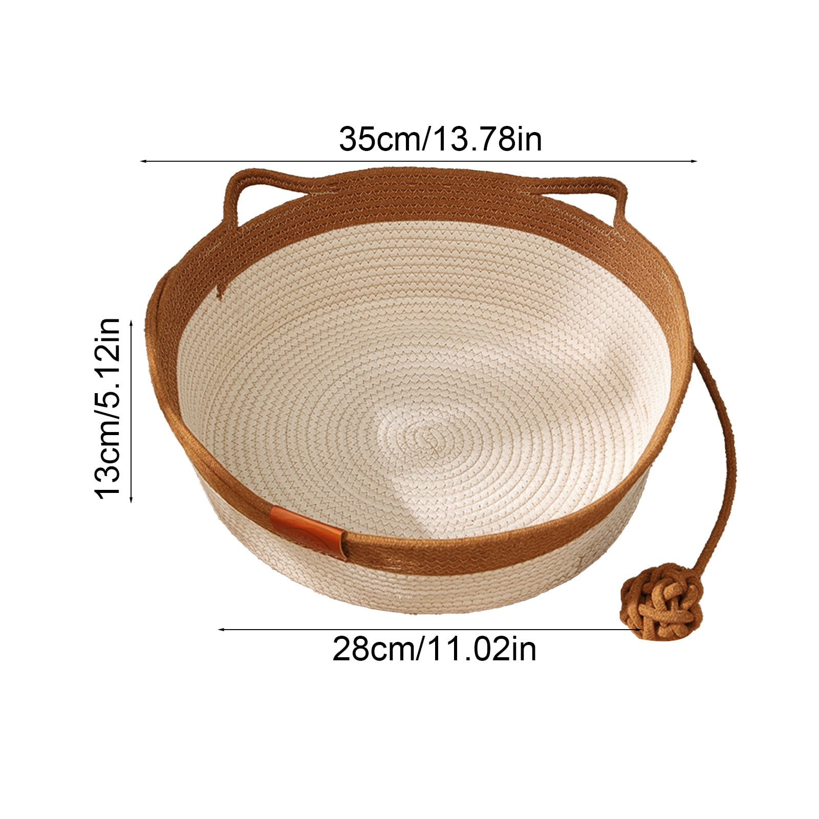SPOORYYO Cat Basket, Pets Hand Woven Sleeping Bed Basket, Rope Round Cat Nest with Built-in Scratching Pad and Play Ball for Cats and Dogs All-Season