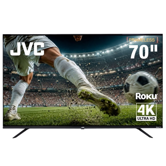 JVC Smart TV 70 pulgadas 4K UHD LED Frameless Roku TV Dolby Audio WiFi 4 HDMI 2 USB AV Netflix YouTube Prime Video Modelo SI70URF