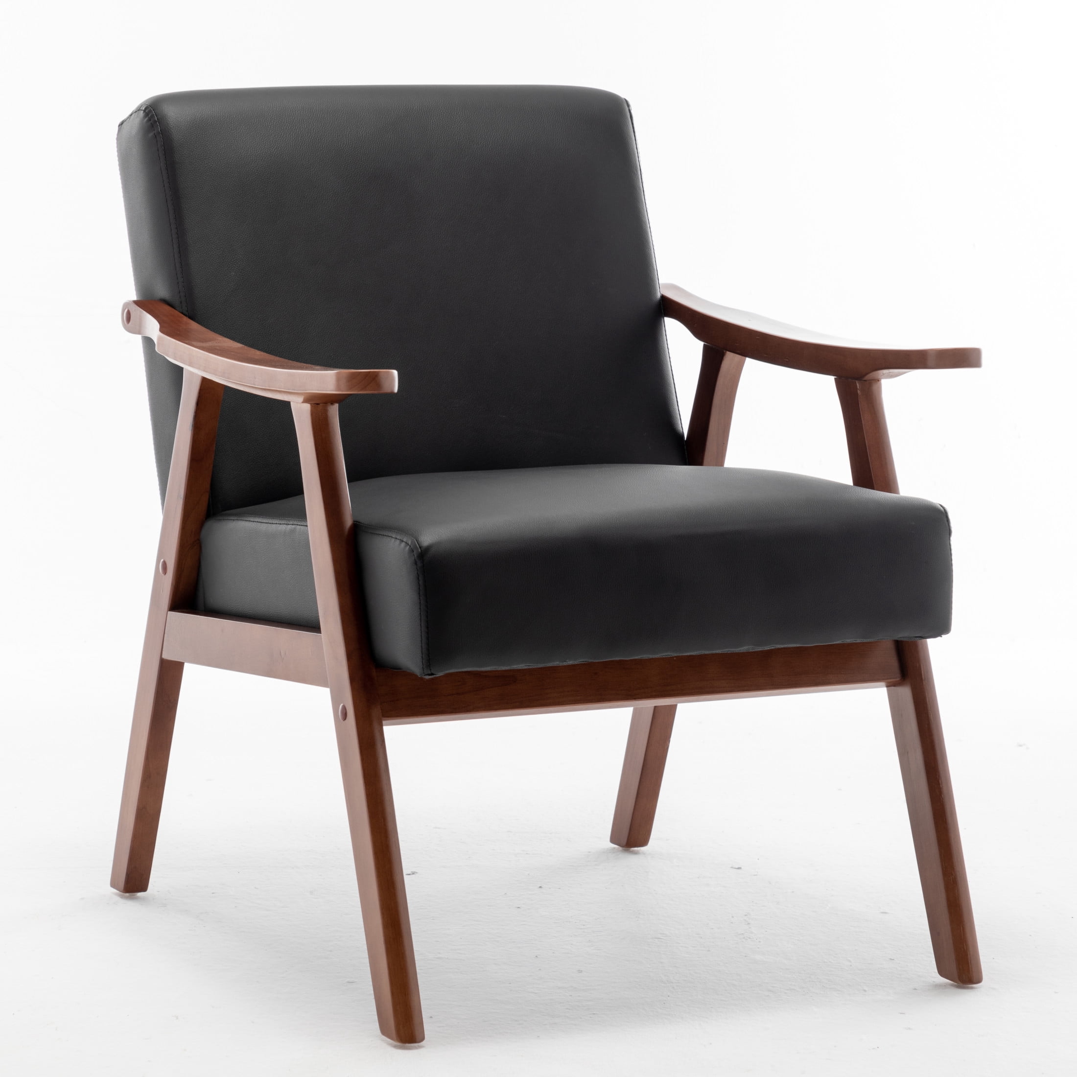 GDF Studio Mid-Century Modern Accent Chair with PU Leather Upholstery & Solid Wood Frame, Black