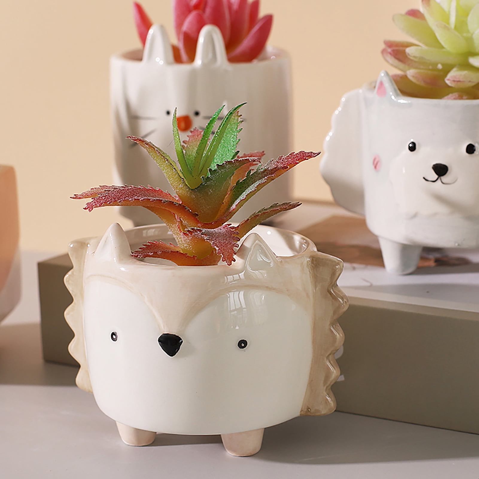 DIY Paint Your Own Animal Ceramic Succulent Planters Set of 3 DIY Set of 3 Backyard Animals 3.25 Inch Cactus Pots with Drainage Hole Cute Gift Owl Fox Hedgehog