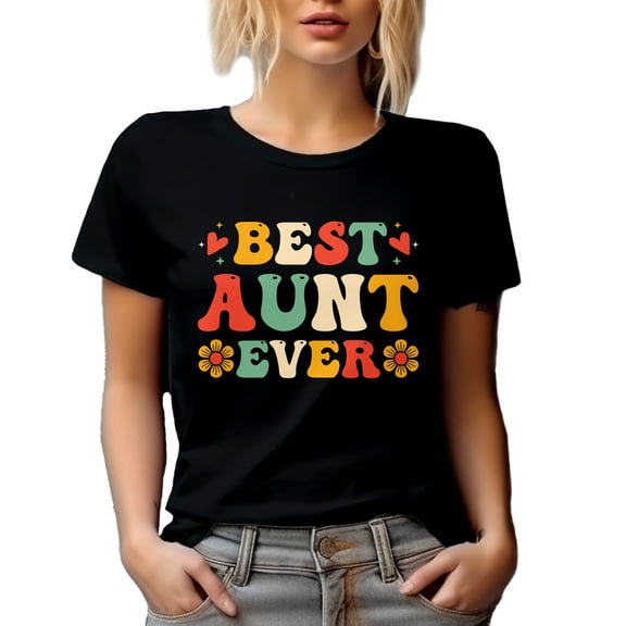 Best Aunt Ever, Retro Groovy Text, Auntie Appreciation, Black T-Shirt, Small