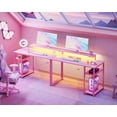 thumbnail image 7 of Sofanext Gaming Desk with Led Lights & Power Outlet, 40 Inch Small Computer Desk with Storage Shelves, Reversible Gamer Desk with Height Adjustable Monitor Stand & Headphone Hook, Pink, 7 of 7