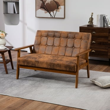 Mid-Century Modern Solid Loveseat Sofa Upholstered Pu Leather Loveseat, 2-Seat Upholstered Loveseat Sofa Modern Couch