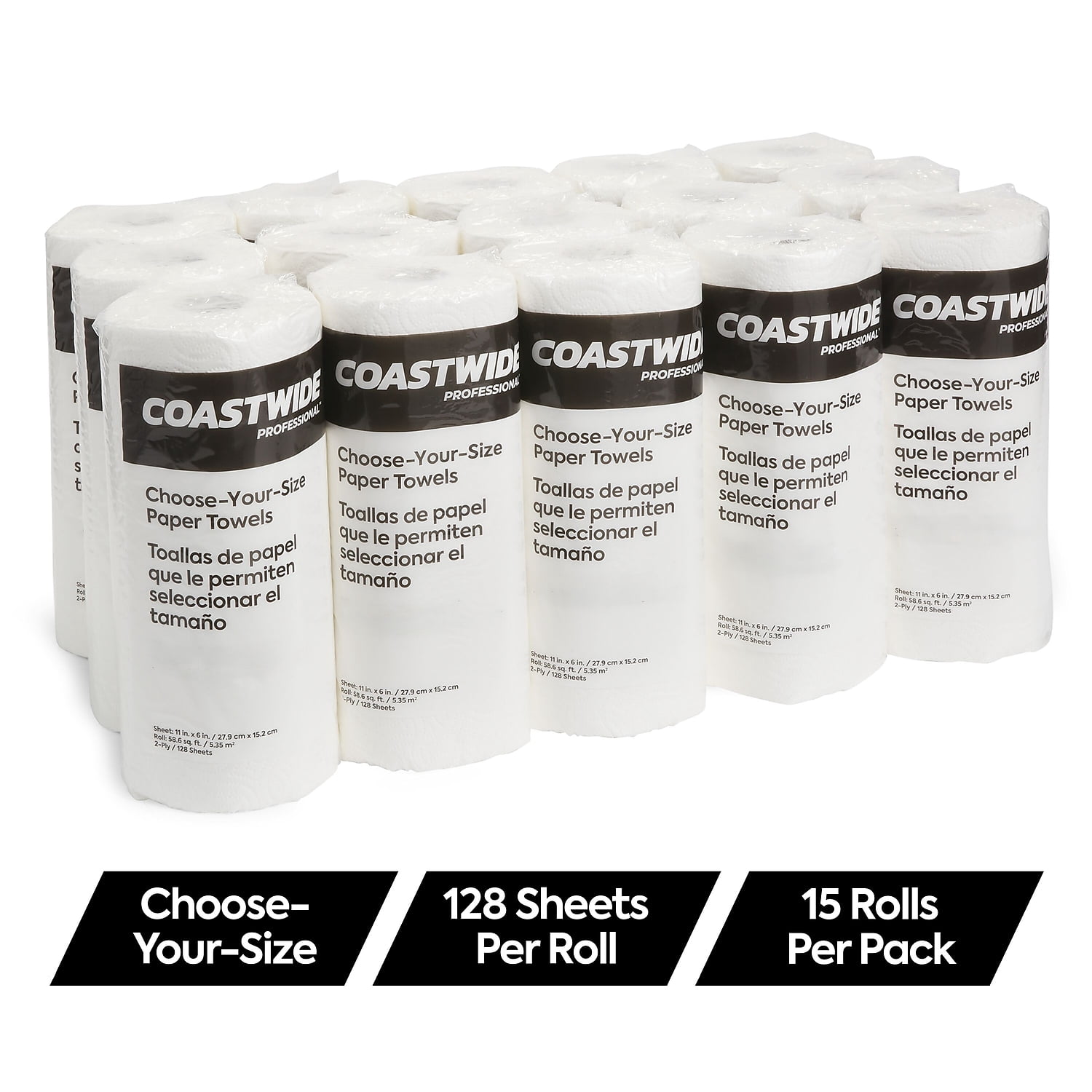 Staples Coastwide Professional Choose-Your-Size Paper Towels 2-Ply White 128 Sheets/Roll 15