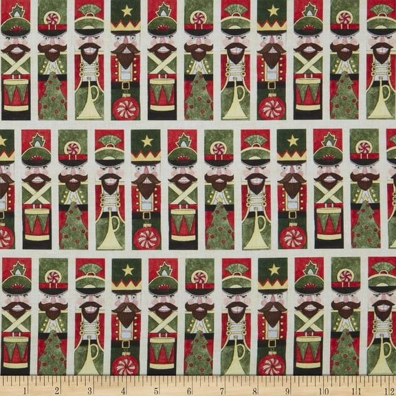 Springs Creative Christmas Nutcracker Stripes White 100% Cotton Fabric sold by the yard