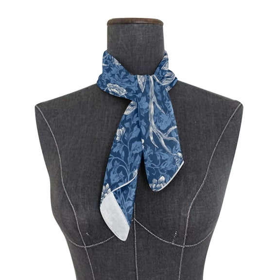 Square Scarf 24x24 Inch Deer in Blue Florals Silky Satin Sun Protection Neck Scarf for Women Multi-Purpose Head Wrap Bandana for Hair Bag Decoration