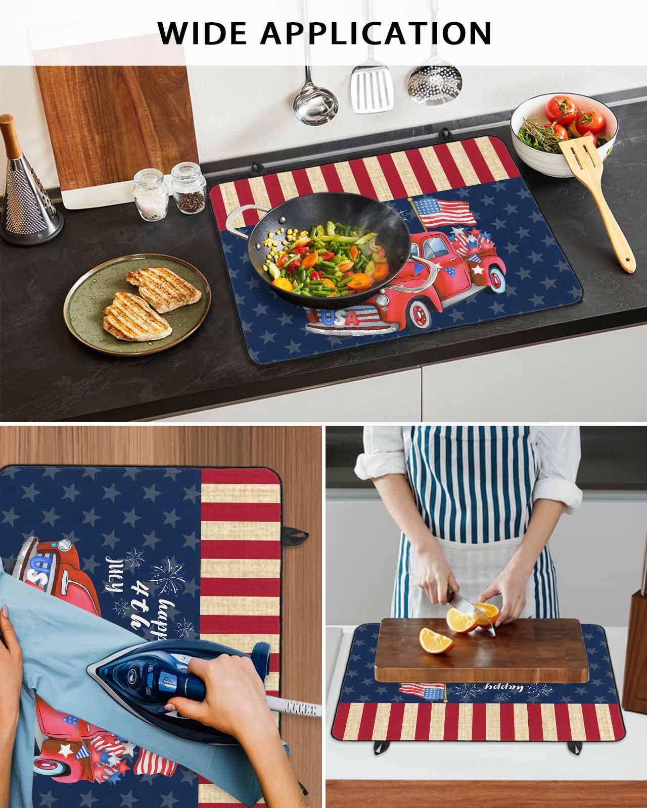 Large Induction Cooktop Protector Mat 4th of July Stove Top Covers for Electric Stove, Patriotic Red Truck American Flag Star Firework Decorative Stove Burner Cover Mats, Glass Top Stove Cover