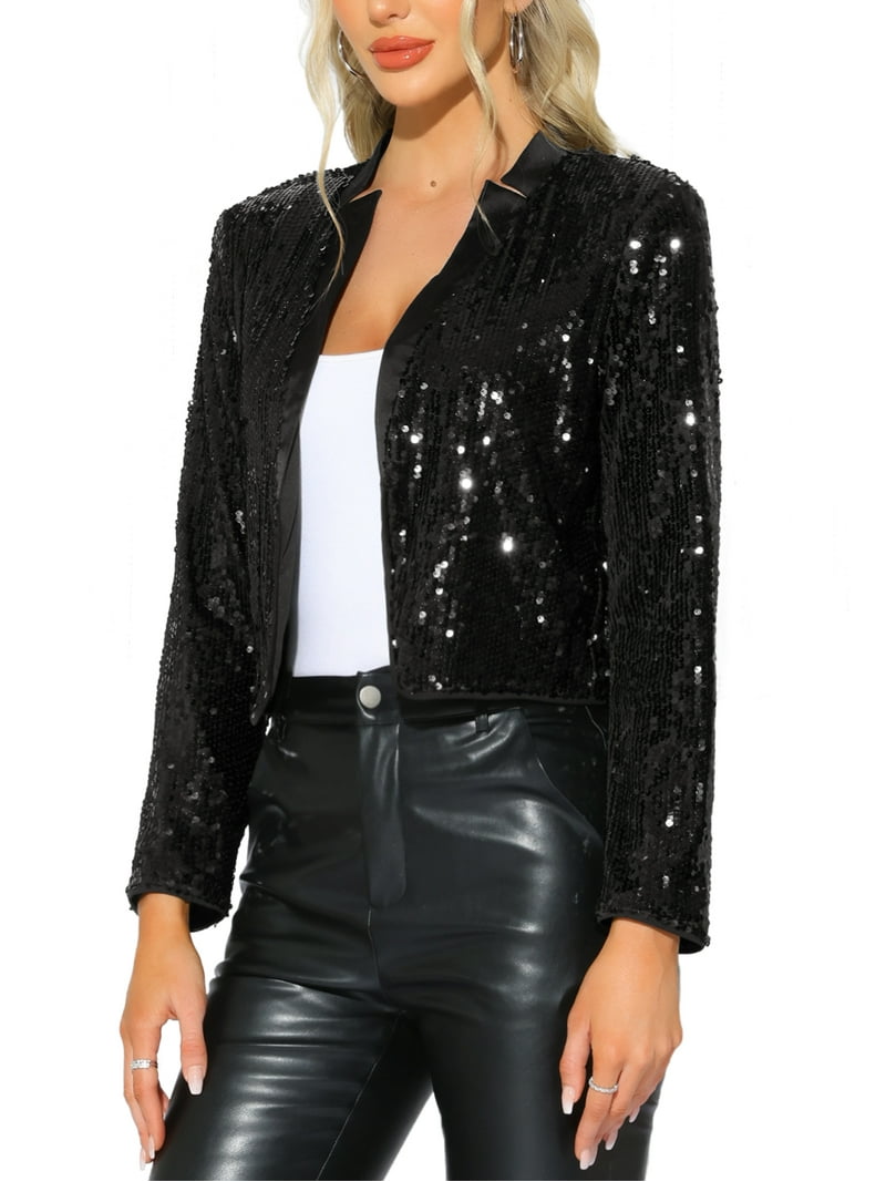INSPIRE CHIC Sequin Crop Jackets for Women's Party Long Sleeve