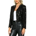 thumbnail image 4 of INSPIRE CHIC Sequin Crop Jackets for Women's Party Long Sleeve Open Front Sparkle Glitter Blazer XS Black, 4 of 6