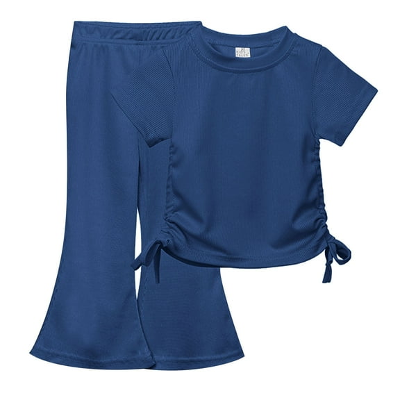 Fsqjgq Baby Girl Clothes Toddler Girls Summer Bell-Bottoms Outfits Solid Short Sleeve T-shirt Tops and Flare Pants Kids Casual Clothing Sets 12-18 Months