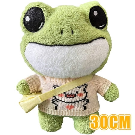 

11.8 Inches Plush Toy Cute Green Frog Plush Pillow with Sweater Clothes and Backpack Standing Stuffed Animal Frog Gift for Kids Adults Creative Decoration