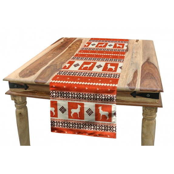 Ethnic Table Runner, South American Traditional Ornaments with Llama and Folk Motifs, Dining Room Kitchen Rectangular Runner, 3 Sizes, by Ambesonne