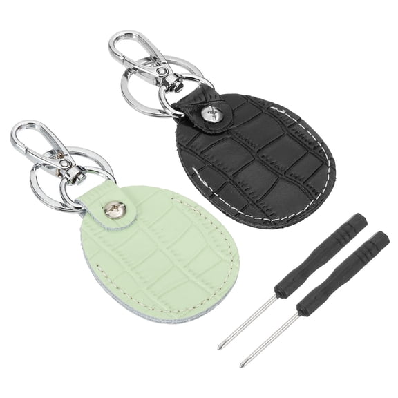 Uxcell Leather Key Fob, 2 Pcs Genuine Leather Key Cover RFID Key Fob Protector Air Tag Holder Keychain Case with Key Ring & Screwdriver for Car Key ID Key Cards Black/Light Green