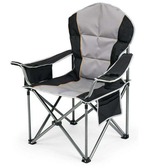 ACCVER 500 LBS Capacity Oversized Camping Chair - Heavy Duty Folding Chair, Cup Holder, Storage Pocket & Built-in Cooler Bag, Portable Steel Frame for Lawn, Beach, Tailgating - Black & Grey
