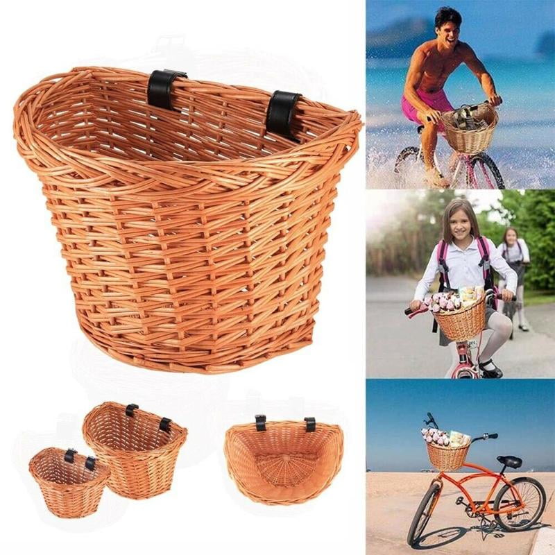 Multi-style Bike Basket Wicker Woven Bicycle Front Basket Handlebar Storage Case 