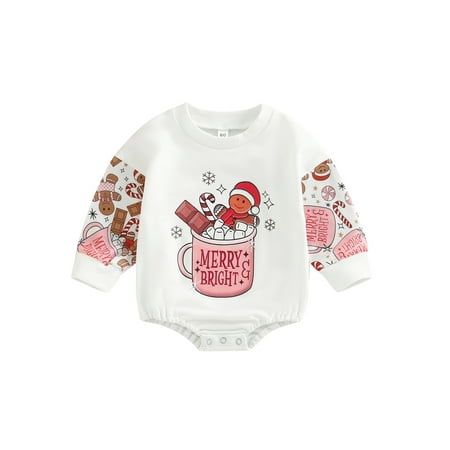 

Nituyy Infant Baby Winter Christmas Sweatshirt Rompers Jumpsuit Cartoon Gingerbread Man Letter Print Bodysuits