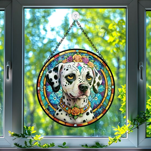 89Bloom Dalmatian Dog Suncatcher, Stained Glass Dalmatian Suncatcher, Dalmatian Glass Suncatchers for Windows Stained Glass
