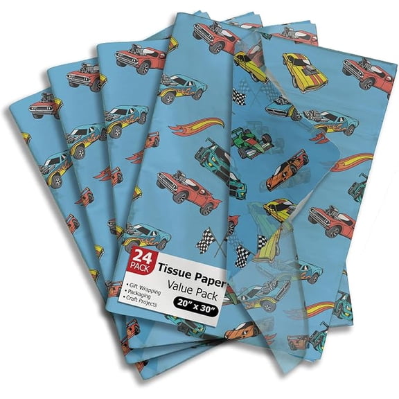 Race Car Tissue Paper, 24 Sheets, 20 x 30 Inches Gift Wrap Tissue Paper