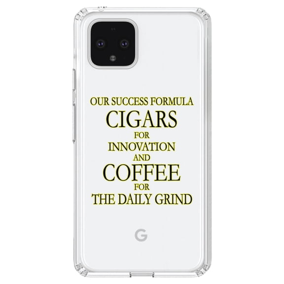 DistinctInk Clear Shockproof Hybrid Case for Google Pixel 4 (6.1" Screen) - TPU Bumper Acrylic Back Tempered Glass Screen Protector - Success Formula - Cigars & Coffee