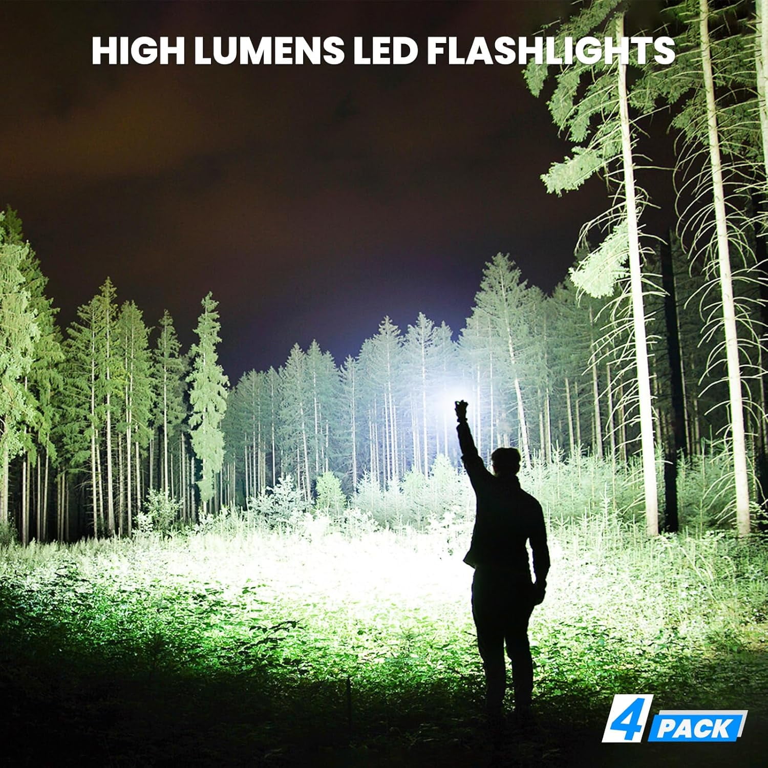 Flashlight Rechargeable 4 Packs, 99,000LM Super Bright High Lumens Flash Light, 5 Modes Adjustable Linternas, Powerful Handheld LED Flashlights for Home Camping