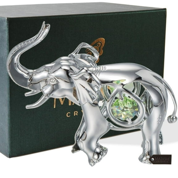 Matashi Chrome Plated Silver Elephant Tabletop Decoration Mint Green & Clear Crystal Ornament, Holiday Home Décor Gift