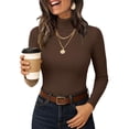 thumbnail image 5 of Aoiroe Women's Mock Turtleneck Long Sleeve ShirtsWomen's Scoop Neck Tops, Long Sleeve Lightweight Knit Pullover Sweater Tops, Lightweight Long Sleeve Casual Trendy Tops Winter Clothes, Coffee L, 5 of 8