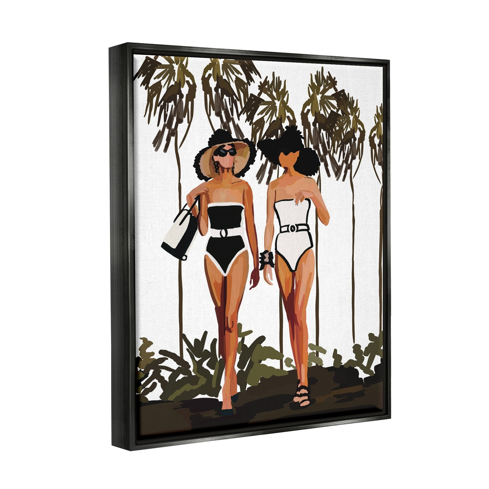 Stupell Industries Beach Babes Strolling Tropical Summer Beach Adventure Graphic Art Jet Black Floating Framed Canvas Print Wall Art, Design by Amelia Noyes