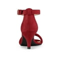thumbnail image 2 of BLISSFUL STEP Women's Shoes Faux Suede Ankle Strap Kitten Heel Slide Straps Solid Sandals  Red 9, 2 of 8