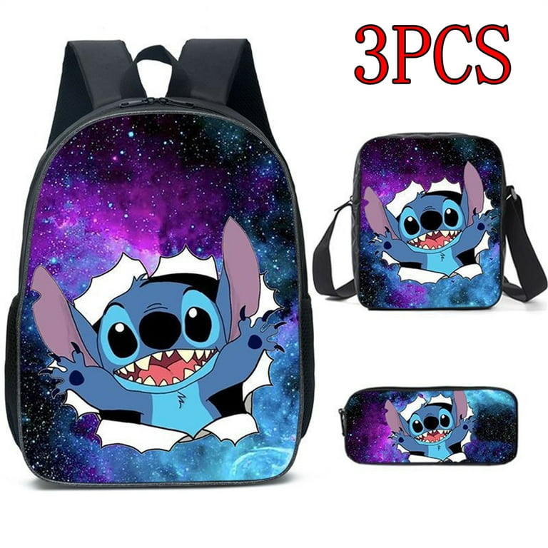 3PCS Anime Cute Stitch Backpack Shoulder Bag Stitch Pencil Case Student  School Bag Stitch Diagonal Bag (#8) 